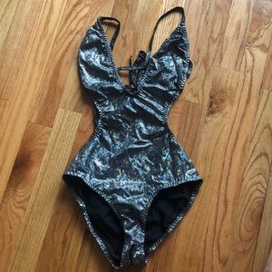 Iheartraves silver cut out bodysuit